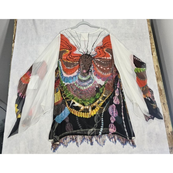 Ashro Kaftan Dress African Womens XL NEW Hand Painted Butterfly Tunic Top Shawl - Picture 6 of 13